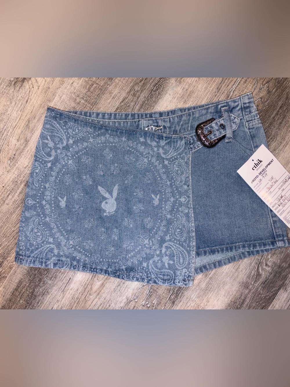 PLAYBOY Light Blue Paisley Denim Skort with Buckle